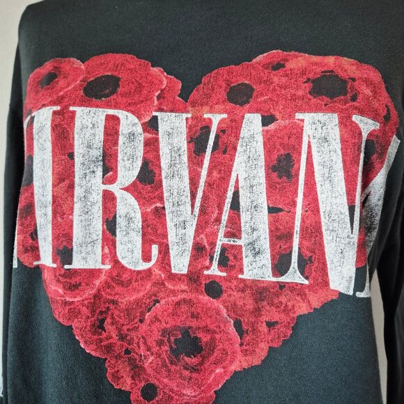 Daydreamer USA Nirvana Flower Heart Crew Longsleeve Vintage Black Cotton - Picture 6 of 16